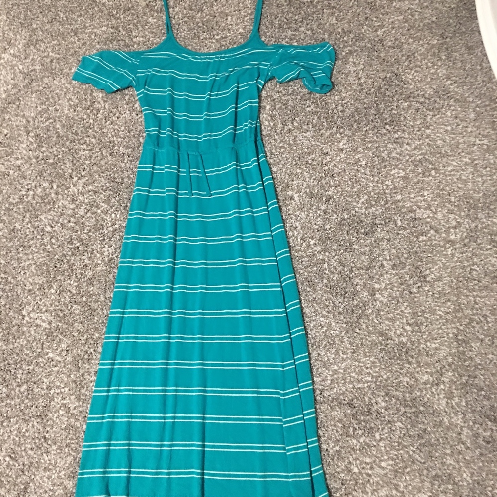 Blue dress with white stripes